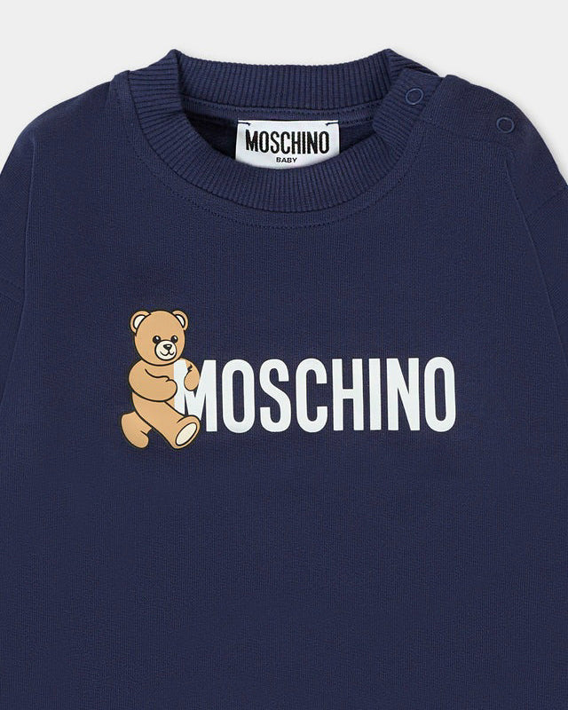 Moschino Kids Felpa Girocollo Blu con Logo per Neonati