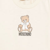 Moschino Kids Maglia Beige a Maniche Lunghe con Stampa Teddy Bear e Logo per Neonati