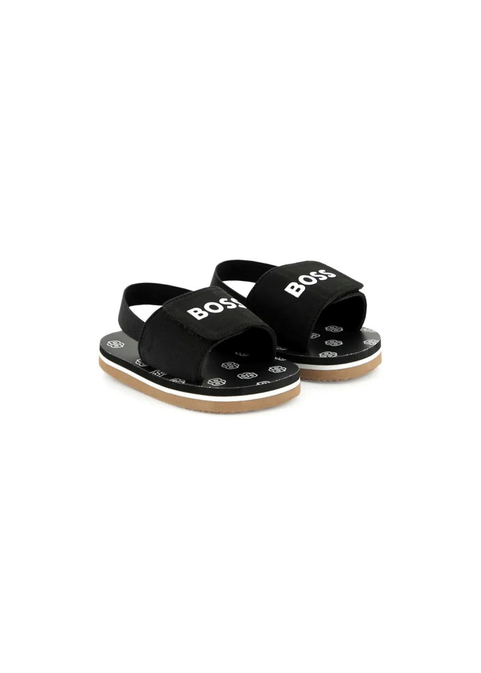 Boss Kids Sandali Neri Pull On con Logo Neonati