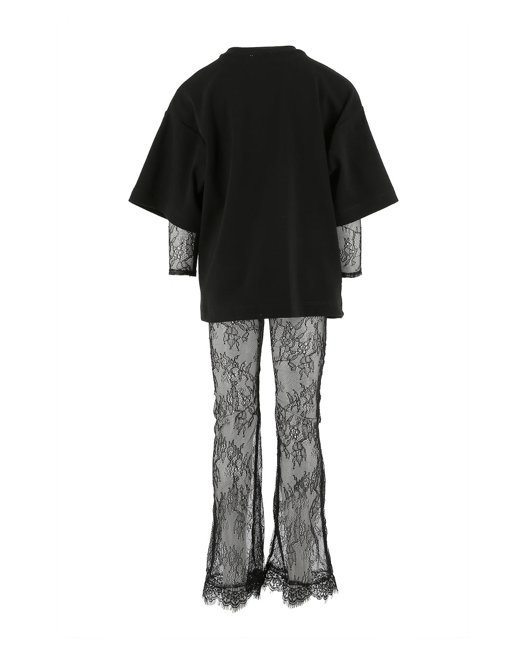 Pinko Kids Tuta in Pizzo Nera con T-shirt per Bambine