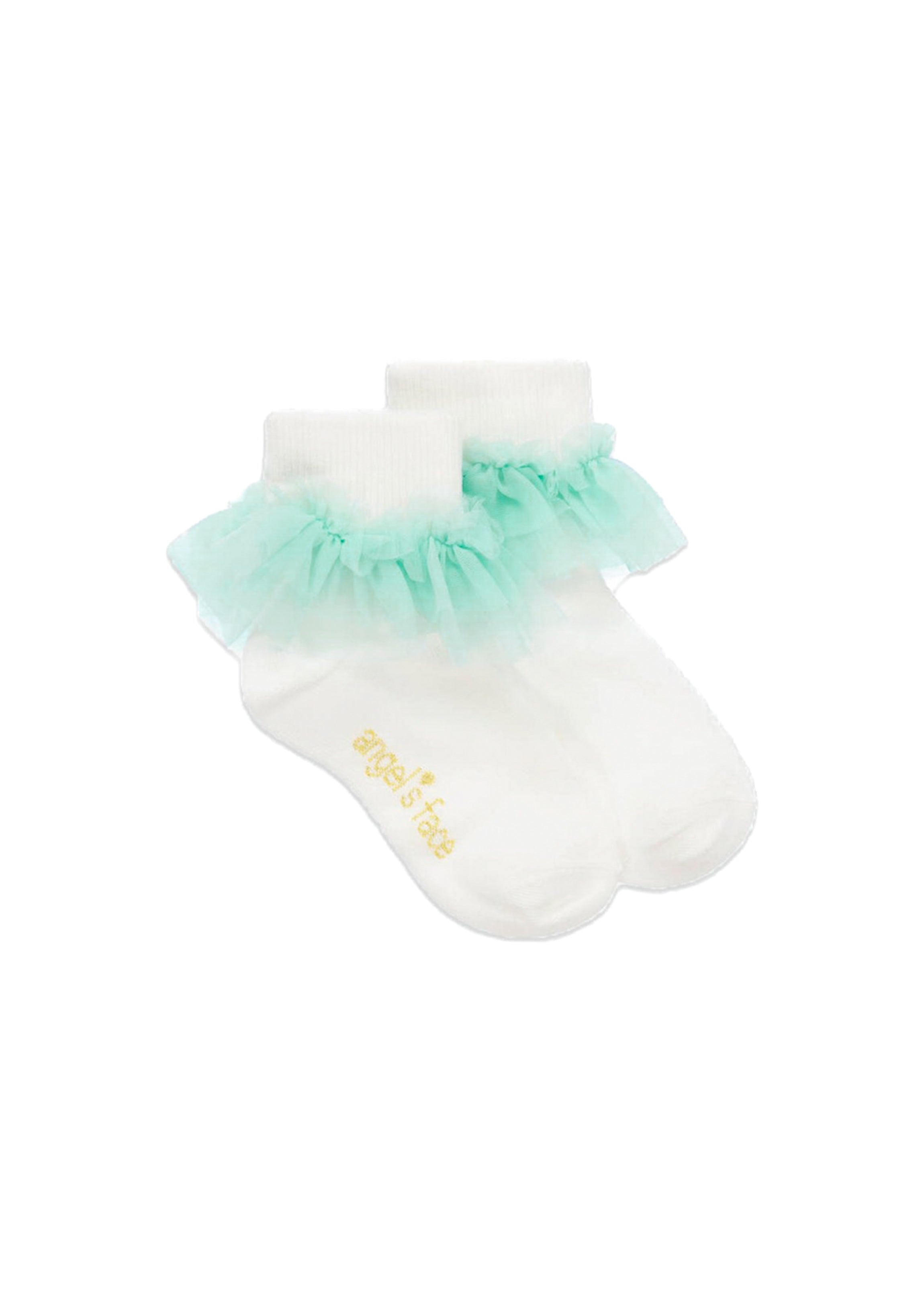 Angel's Face Top Calzini Bianchi/Menta Frilly per Bambine