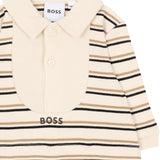 BOSS Kids Tutina Beige Effetto Polo a Righe e Pantaloni con Logo per Neonati