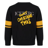 Iceberg Kids Cardigan Nero con Logo Lettering e Fasce Giallo per Neonati
