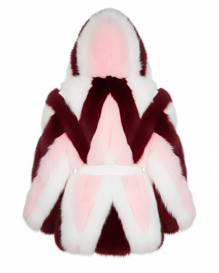 Yes London Kids Giacca Ecovisone con Cappuccio Tricolore Bordeaux/Bianco/Rosa per Bambine