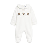 Moschino Kids Tutina Panna con Colletto, Teddy Bear Ricamati e Logo Unisex per Neonati