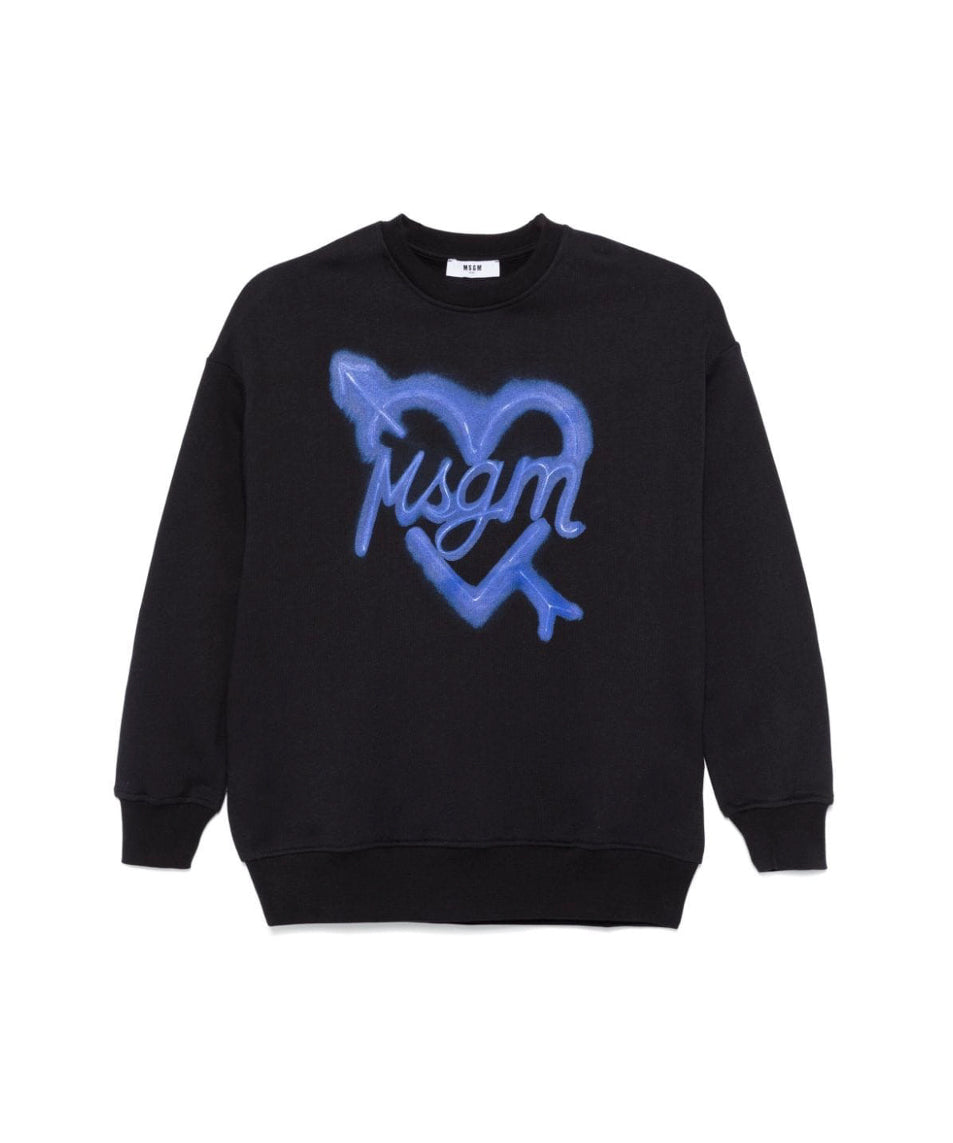 MSGM Kids Felpa Nera con Logo Neon per Bambine