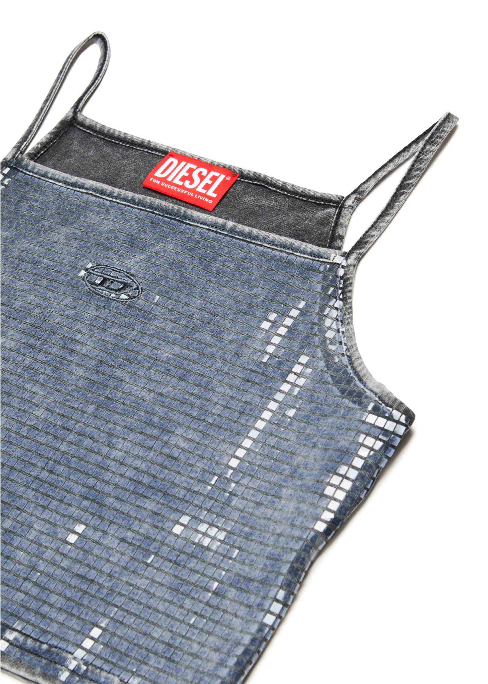 Diesel Kids Top Nero Mylar con Pailettes per Bambine