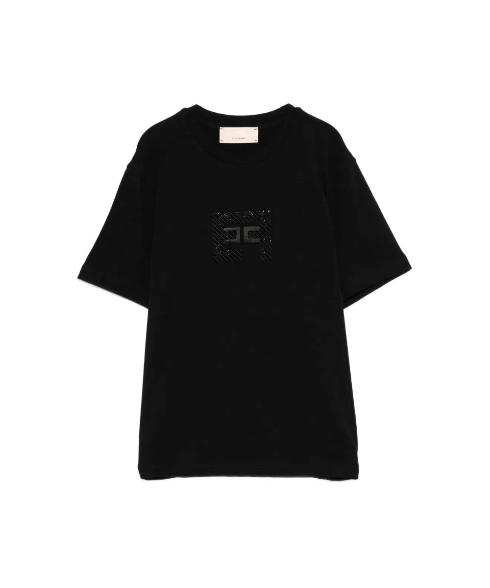 Elisabetta Franchi La Mia Bambina T-shirt Nera con Logo Sparkle per Bambine