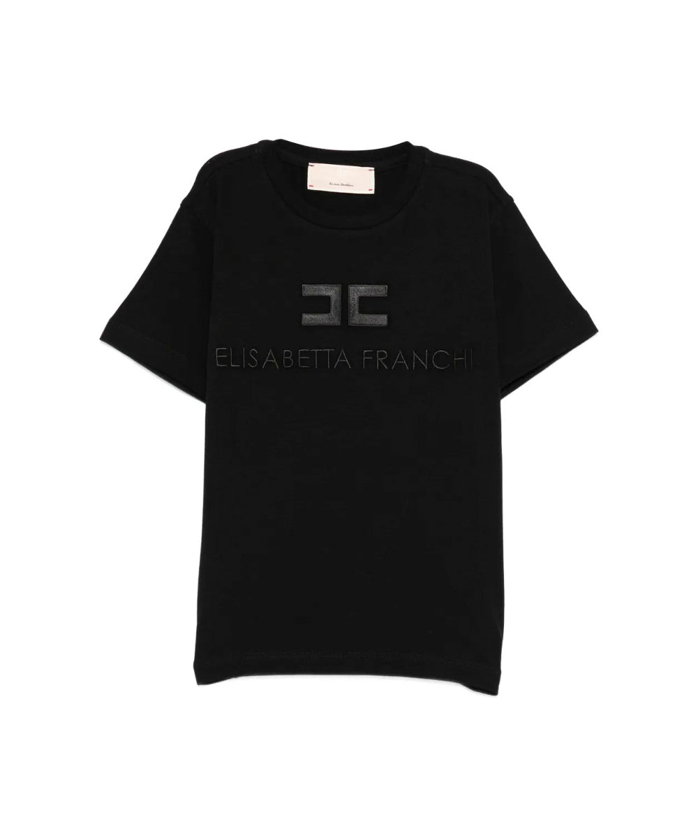 Elisabetta Franchi La Mia Bambina T-shirt Nera con Logo Ricamato per Bambine
