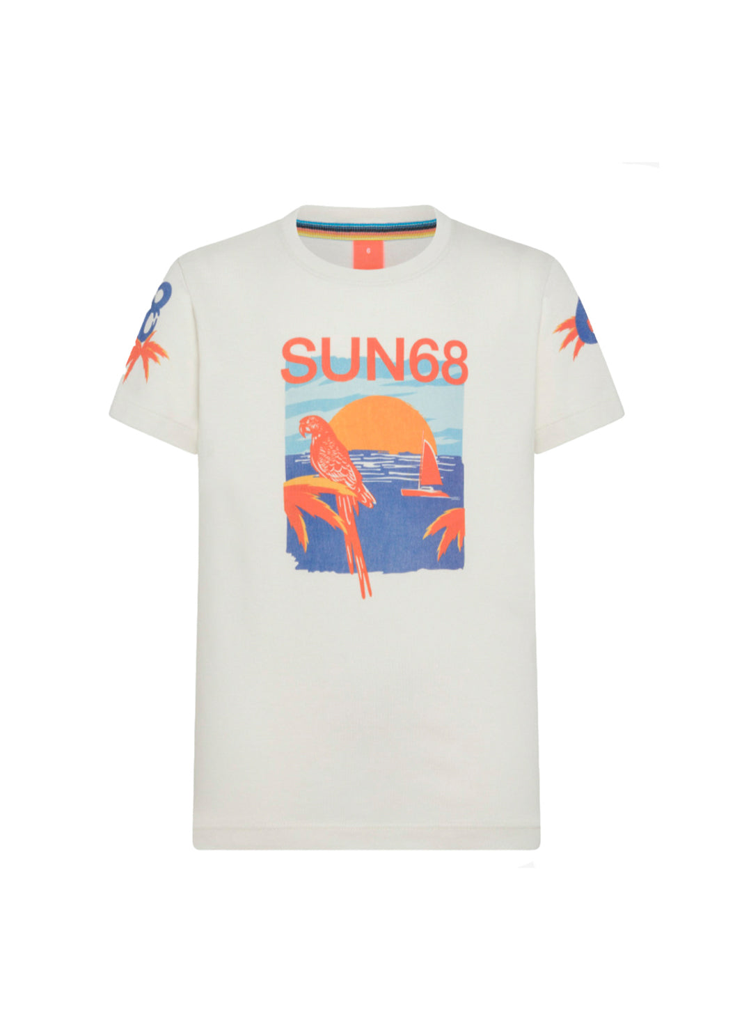 Sun68 Kids T-shirt Bianca/Arancione con Stampa Logo per Bambini (fronte)
