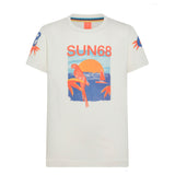 Sun68 Kids T-shirt Bianca/Arancione con Stampa Logo per Bambini (fronte)