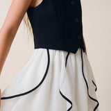 Patrizia Pepe Kids White/Black Dress with Vest and Ruffle Skirt for Girls