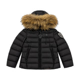 Blauer Kids Piumino Nero con Cappuccio e Pelliccia con Logo Gioiello per Bambine