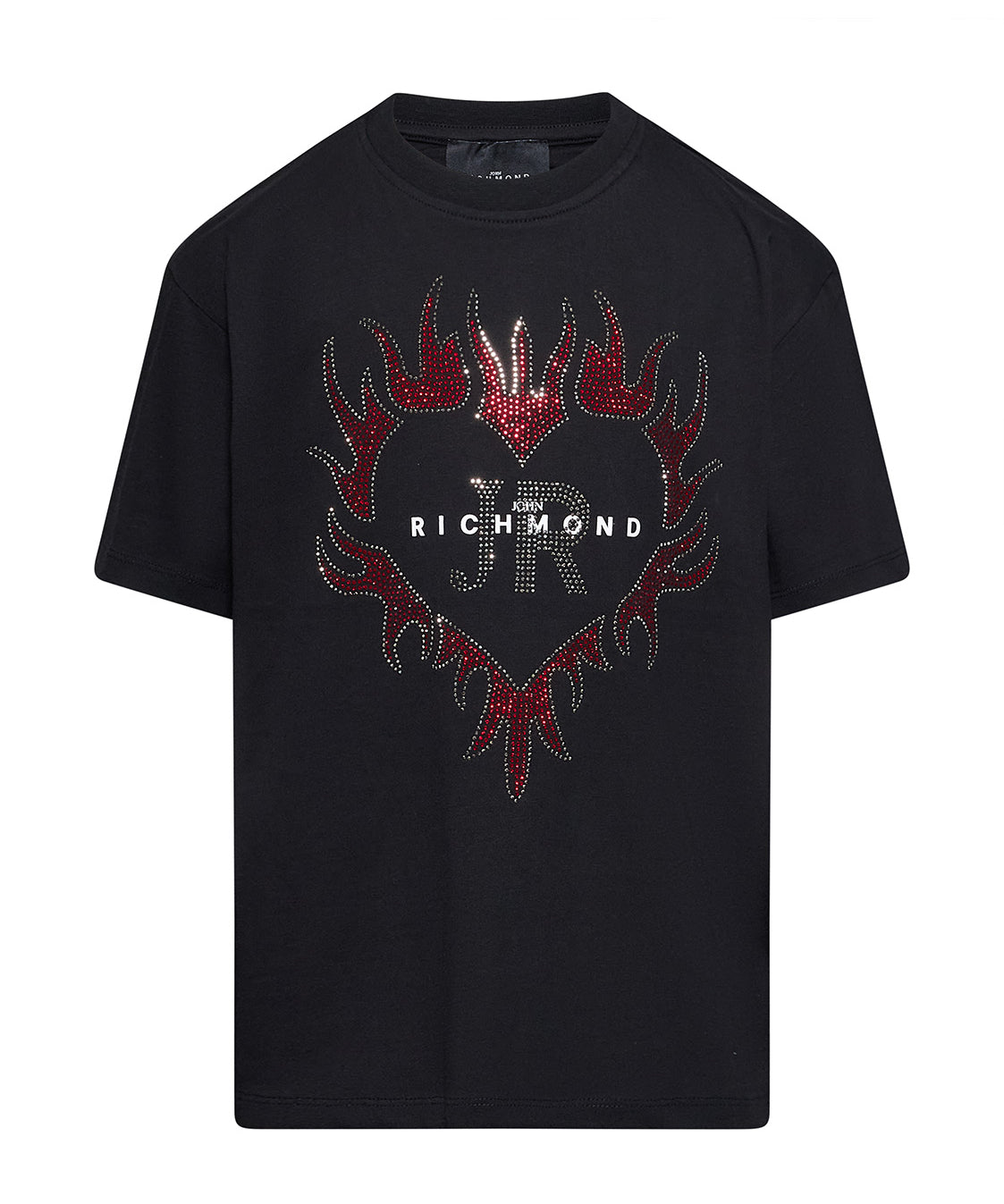 John Richmond Kids T-Shirt Nero con Strass e Logo per Bambina