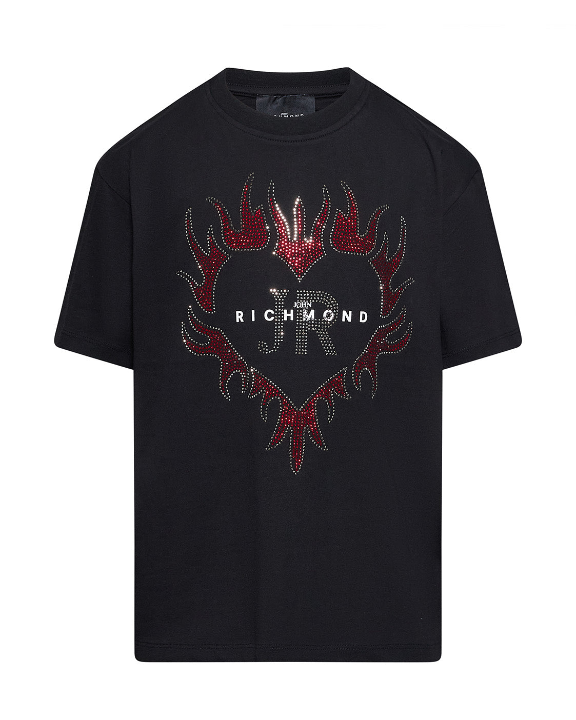 John Richmond Kids T-Shirt Nero con Strass e Logo per Bambina