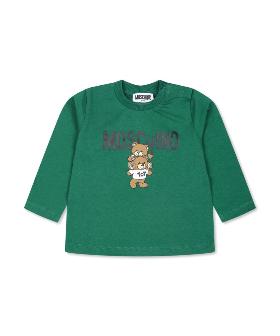 Moschino Kids Blusa Verde con Stampa Logo Teddy Bear per Neonati
