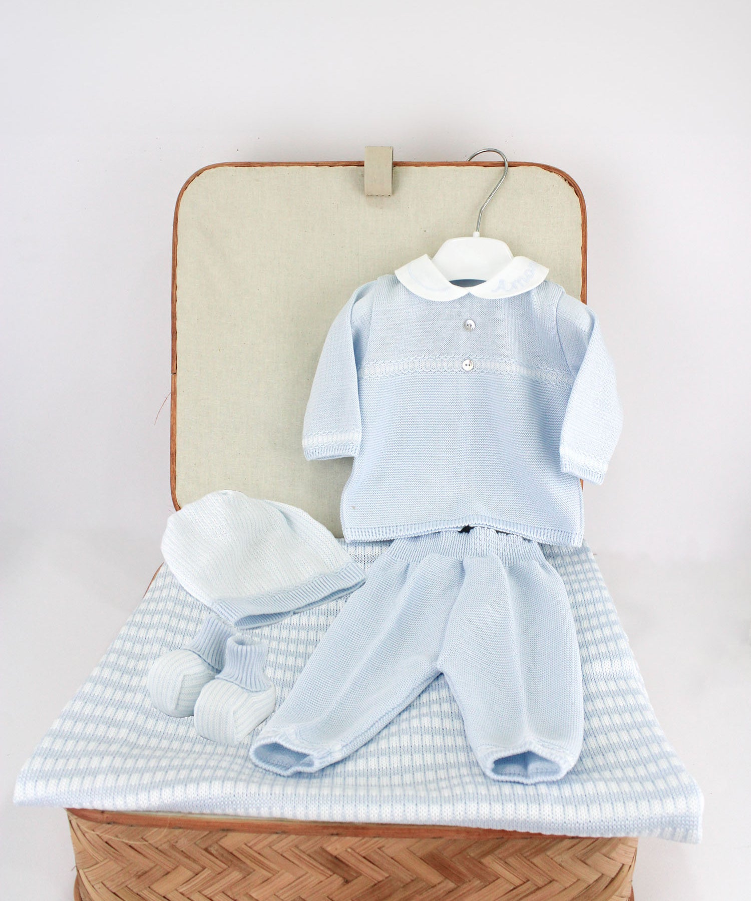 Marlu Corredino Celeste/Bianco con Completo per Neonati