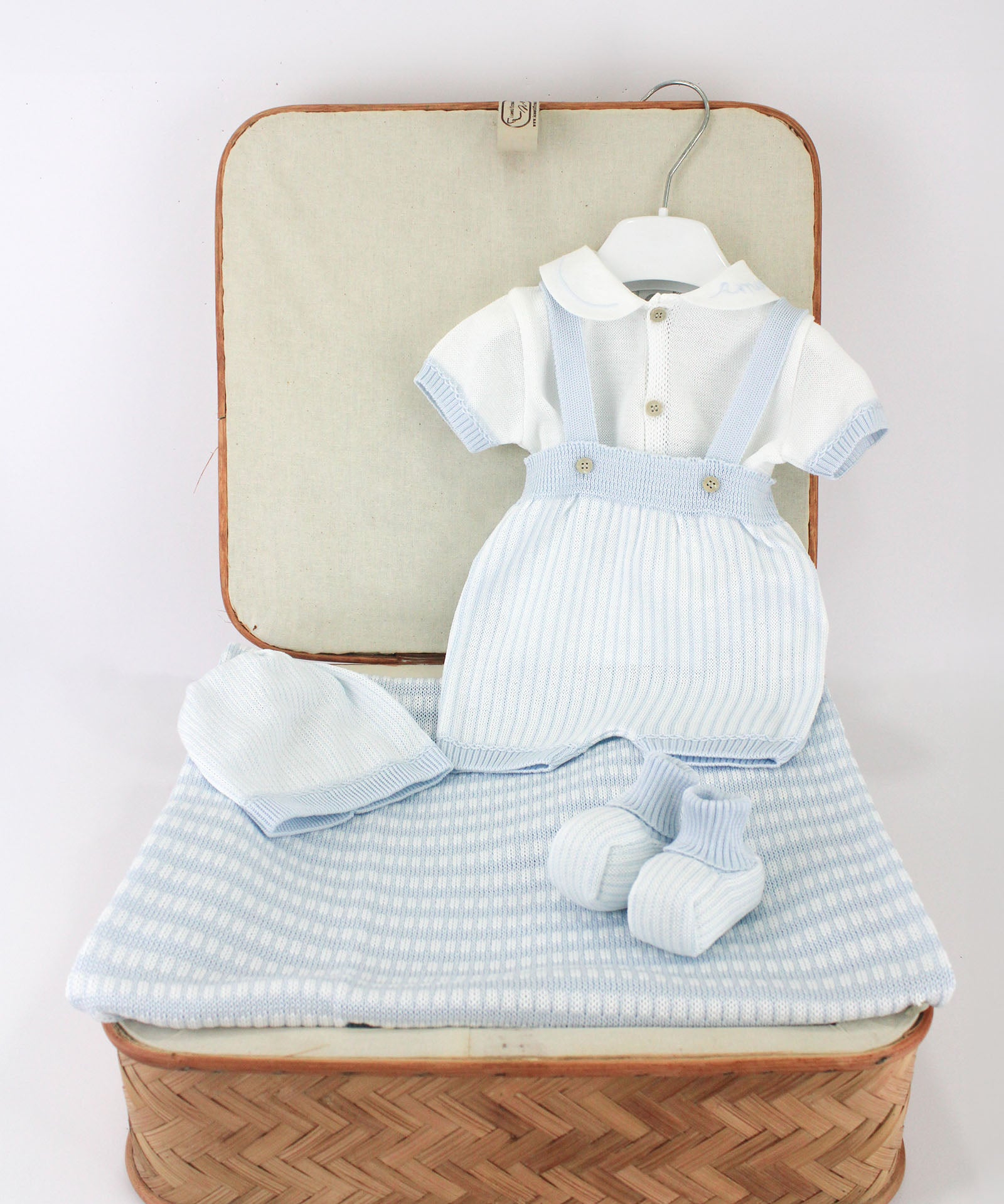 Marlu Corredino Celeste/Bianco con Pagliaccetto per Neonate