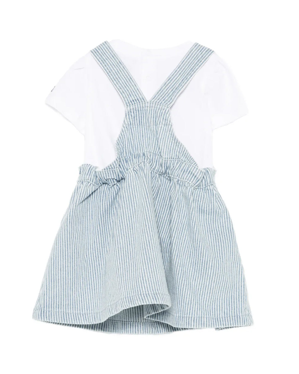Moschino Kids T-Shirt Bianco e Salopette a Righe per Neonate