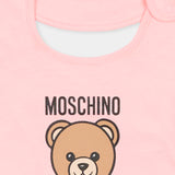 Moschino Kids Set Cappello e Bavetta Rosa con Stampa Logo Teddy per Neonate