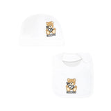 Moschino Kids Cappello con Bavetta Bianca con Toy per Neonati