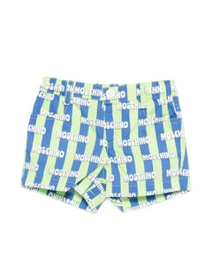 Moschino Kids Short a Righe Verde e Blu All-Over per Neonati