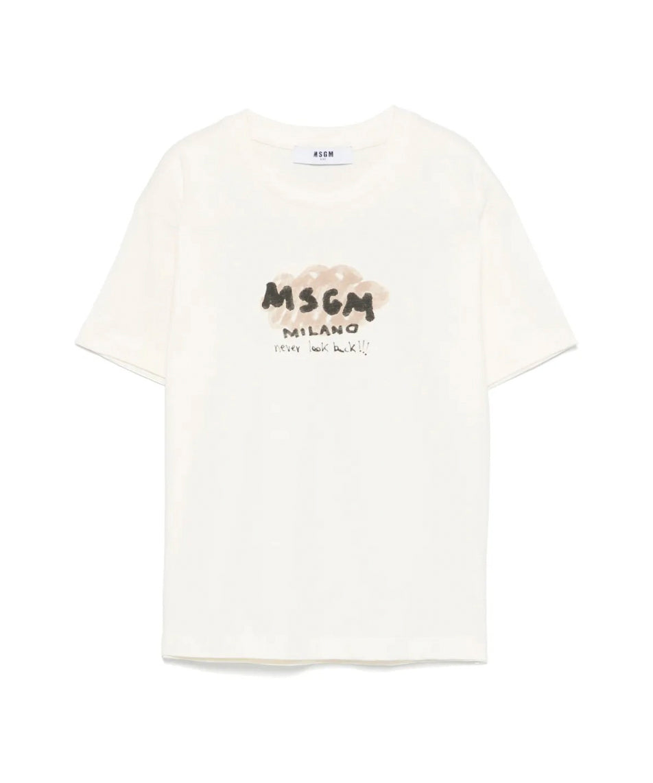 MSGM Kids T-shirt Crema con Stampa Logo per Bambini fronte