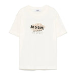 MSGM Kids T-shirt Crema con Stampa Logo per Bambini fronte