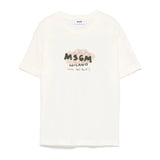MSGM Kids T-shirt Crema con Stampa Logo per Bambini fronte