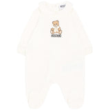Moschino Kids Tutina Panna in Cotone con Colletto e Stampa Teddy Bear Unisex per Neonati