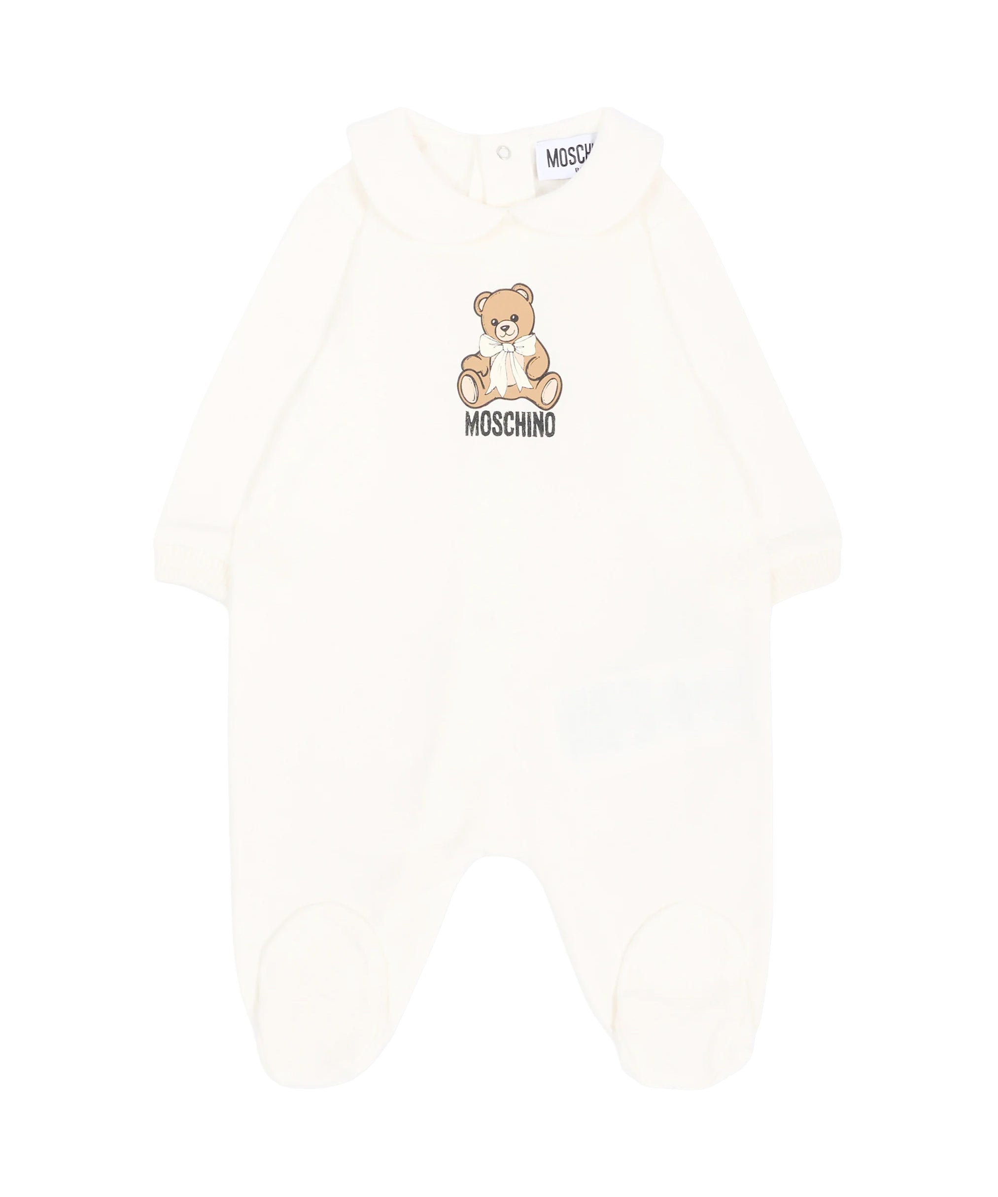 Moschino Kids Tutina Panna in Cotone con Colletto e Stampa Teddy Bear Unisex per Neonati