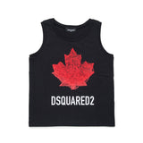 Dsquared2 Kids Canotta Nera con Stampa Logo Foglia D'acero Unisex per Bambini