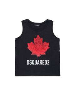 Dsquared2 Kids Canotta Nera con Stampa Logo Foglia D'acero Unisex per Bambini