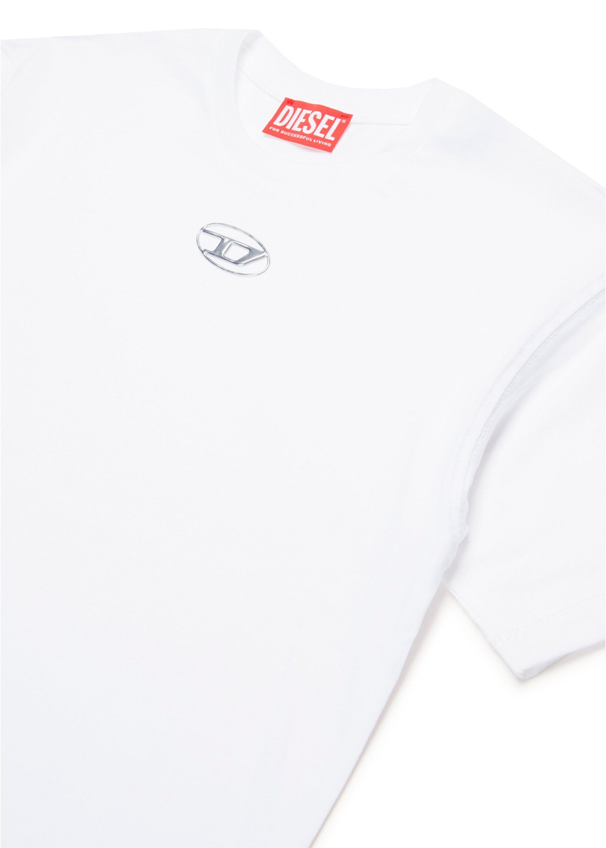 Diesel Kids T-shirt Bianca con Oval D in Metallo per Bambini (dettaglio)