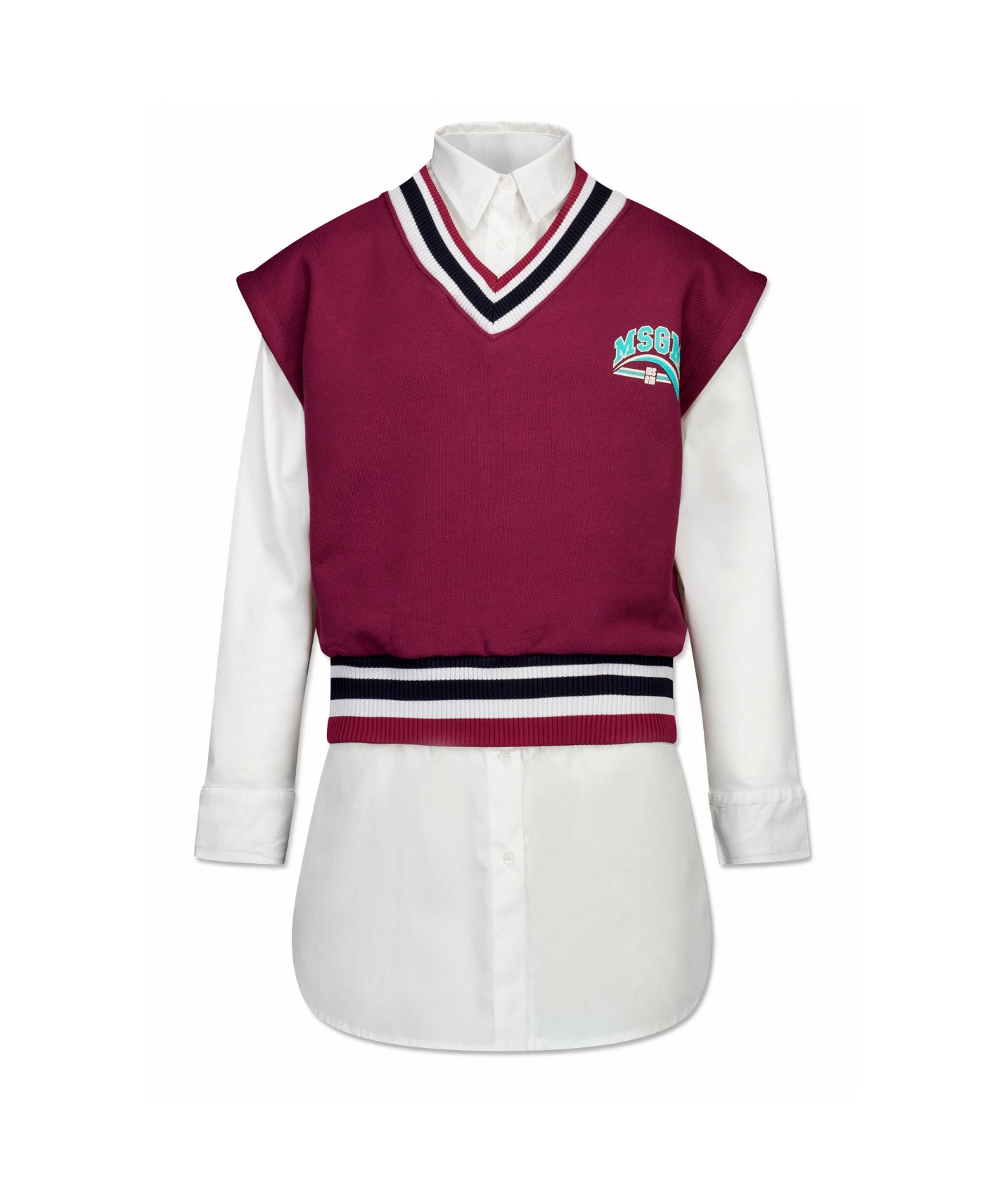 MSGM Kids Gilet Borgogna con Camicia per Bambine
