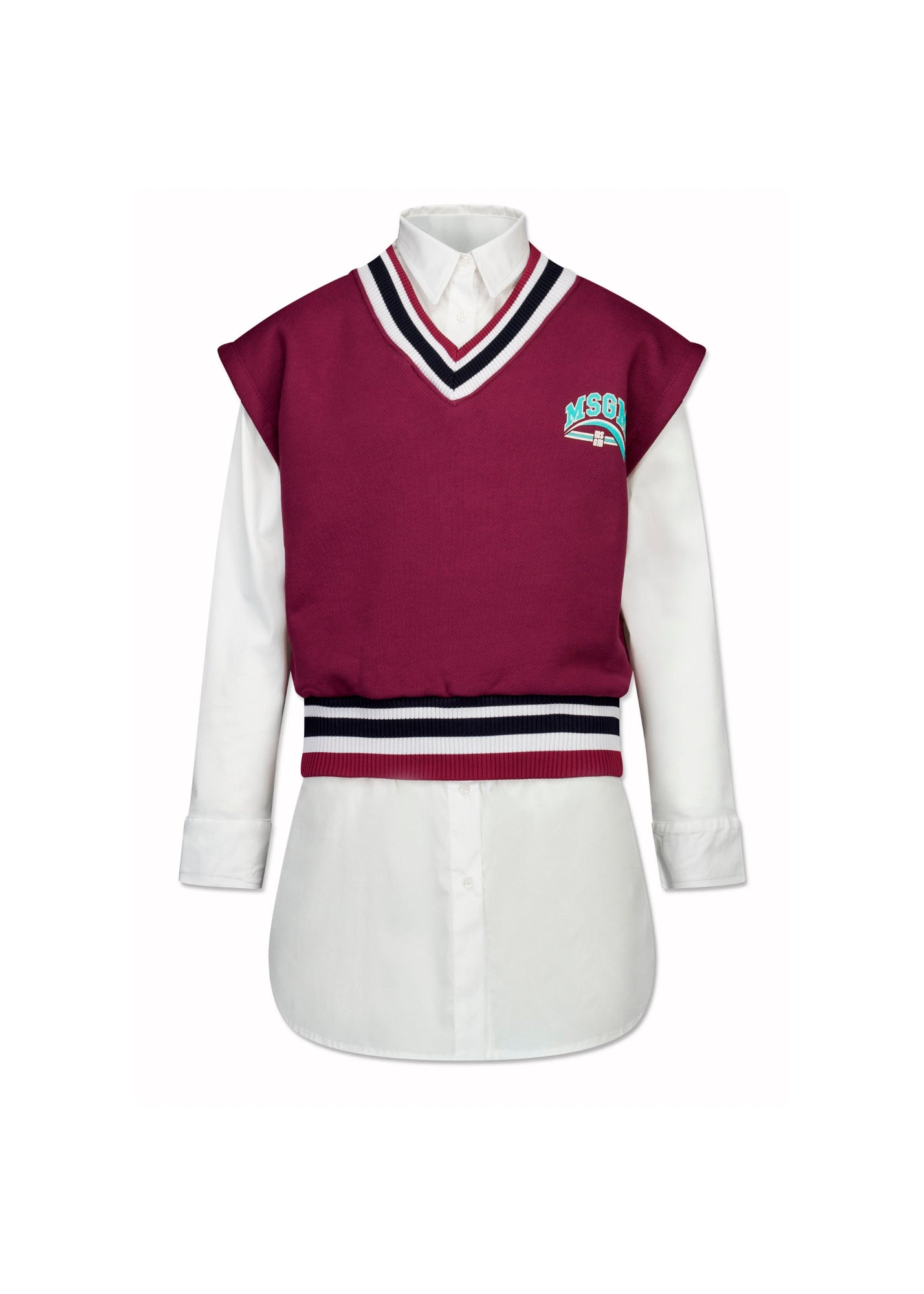 MSGM Kids Gilet Borgogna con Camicia per Bambine