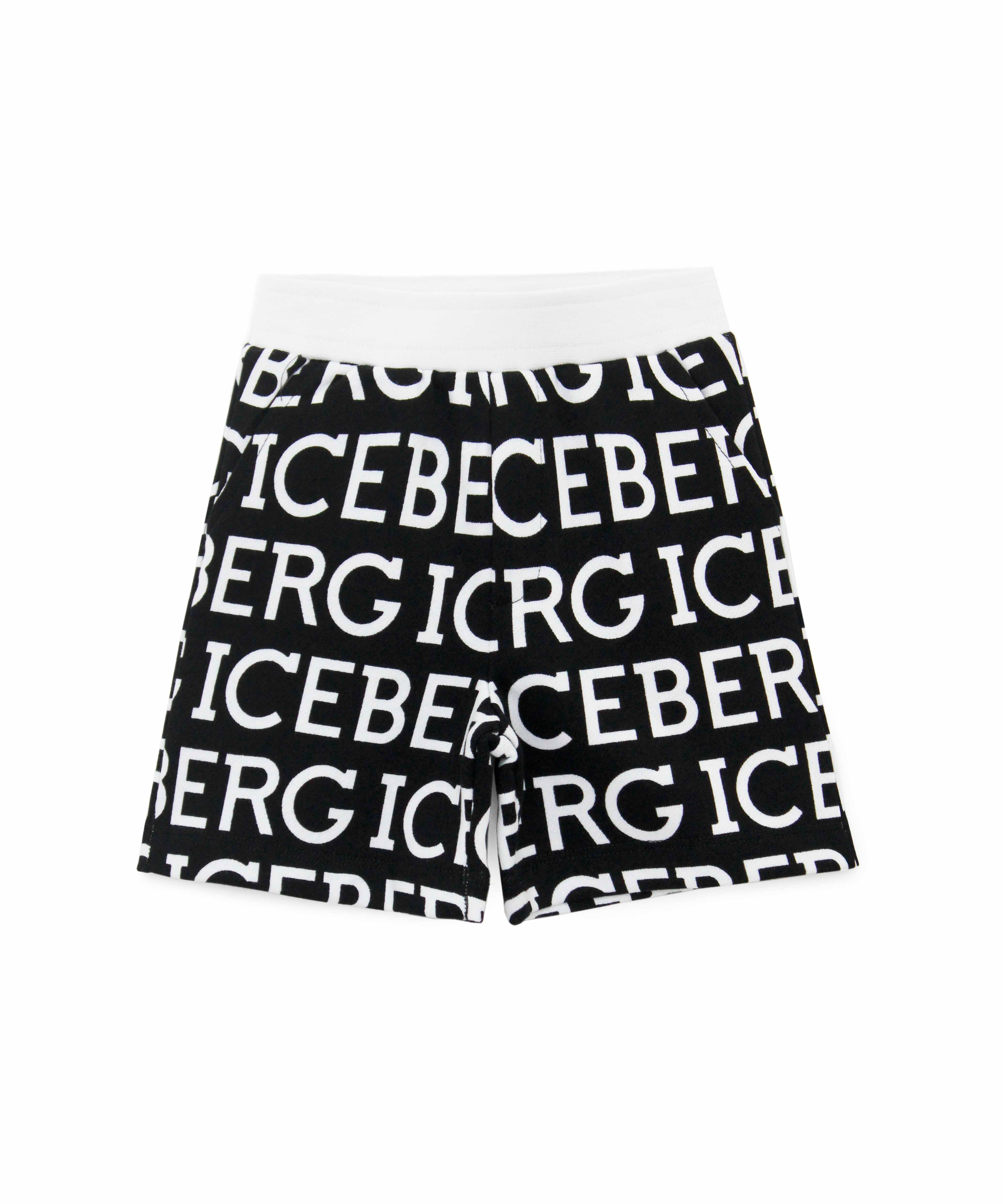 Iceberg Kids Bermuda in Felpa con Logo Monogram Nero per Neonati