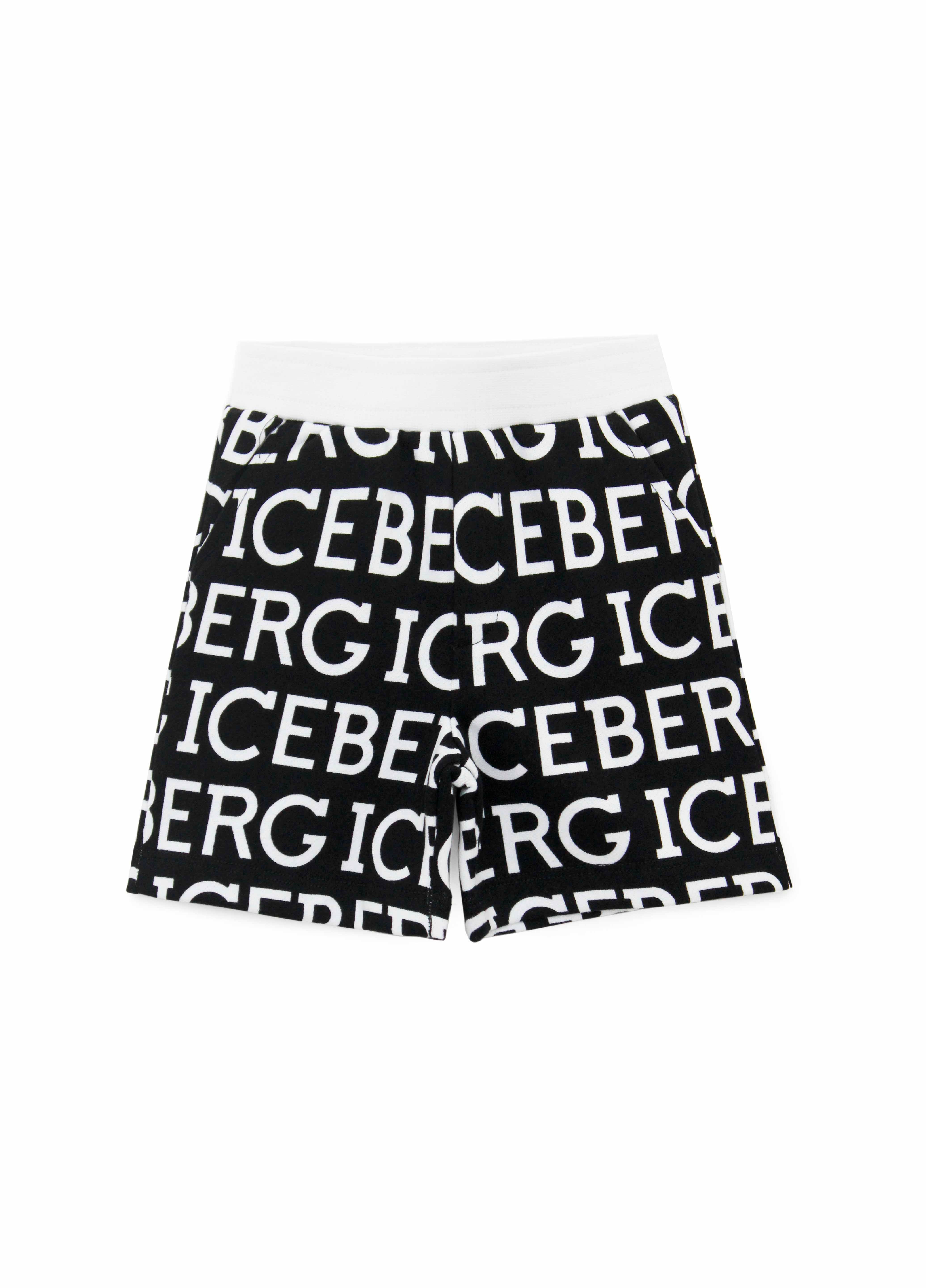 Iceberg Kids Bermuda in Felpa con Logo Monogram Nero per Neonati