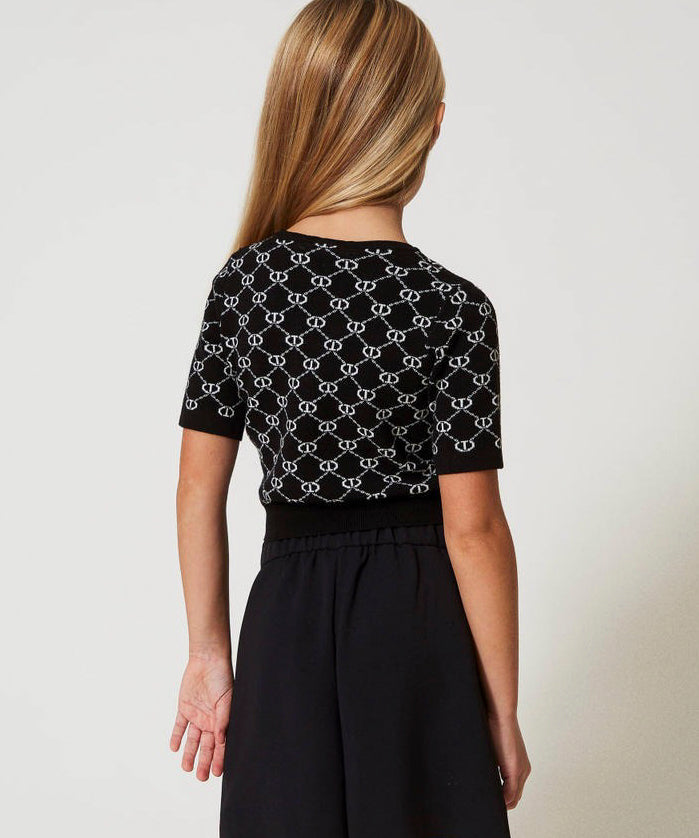 Twinset Kids Shorts Neri in Crepe per Bambine