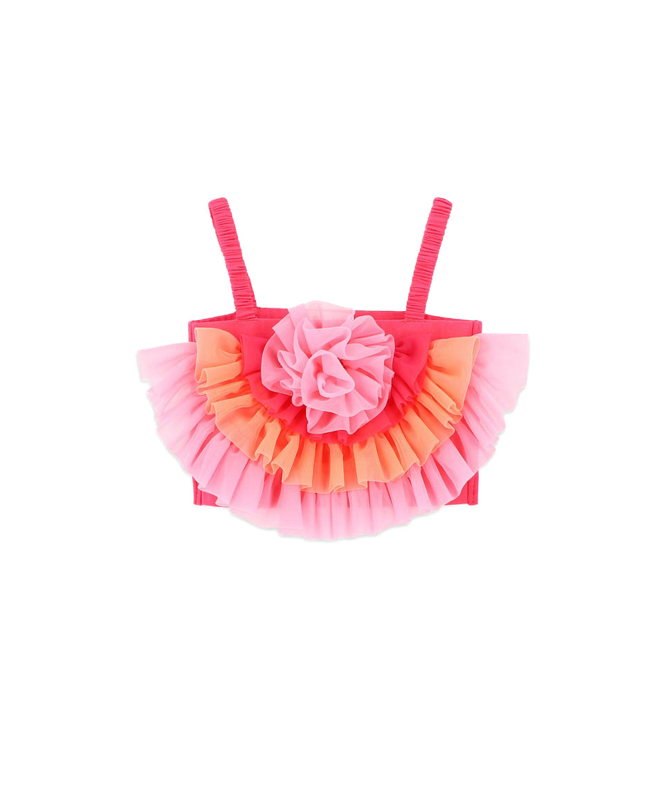 Angel's Face Top Fucsia con Tulle Rosetta per Bambine