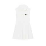 Lacoste Kids Abito College Bianco con Logo Ricamato per Bambine
