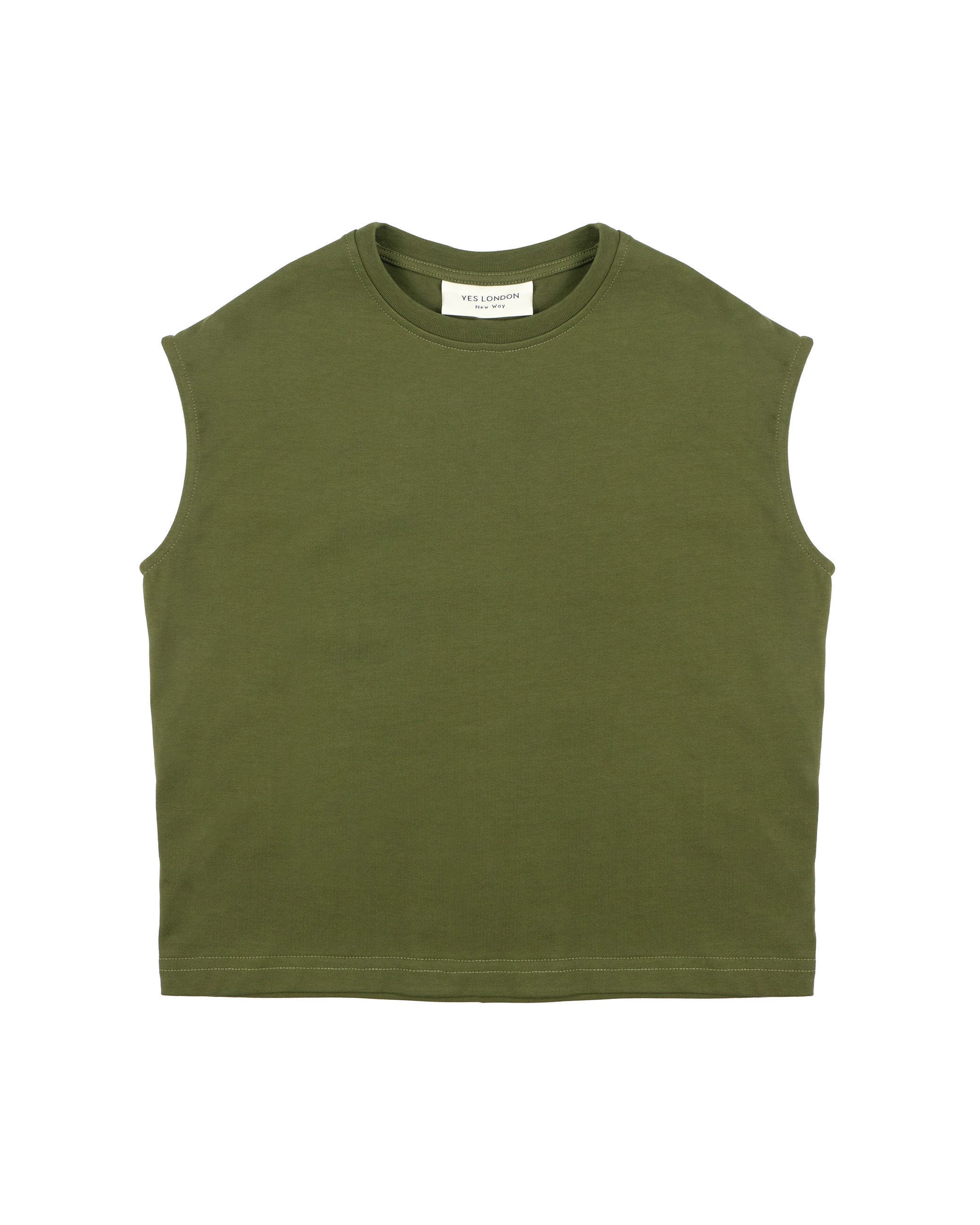 Yes London Kids Canotta Verde Oliva Monocolore con Scritta Logo sul Retro per Bambini