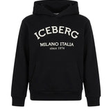 Iceberg Kids Felpa Nero con Cappuccio con Stampa Logo per Bambini