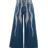 Roberto Cavalli Kids Pantalone in Denim con Strass per Bambine