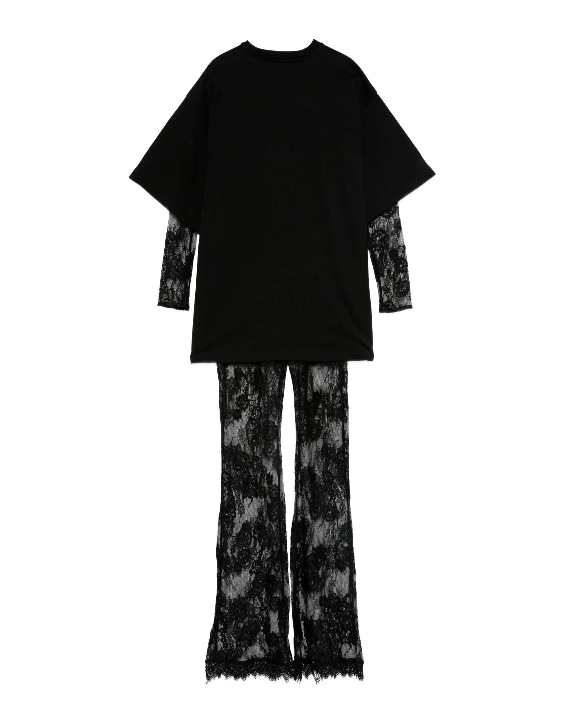 Pinko Kids Tuta in Pizzo Nera con T-shirt per Bambine