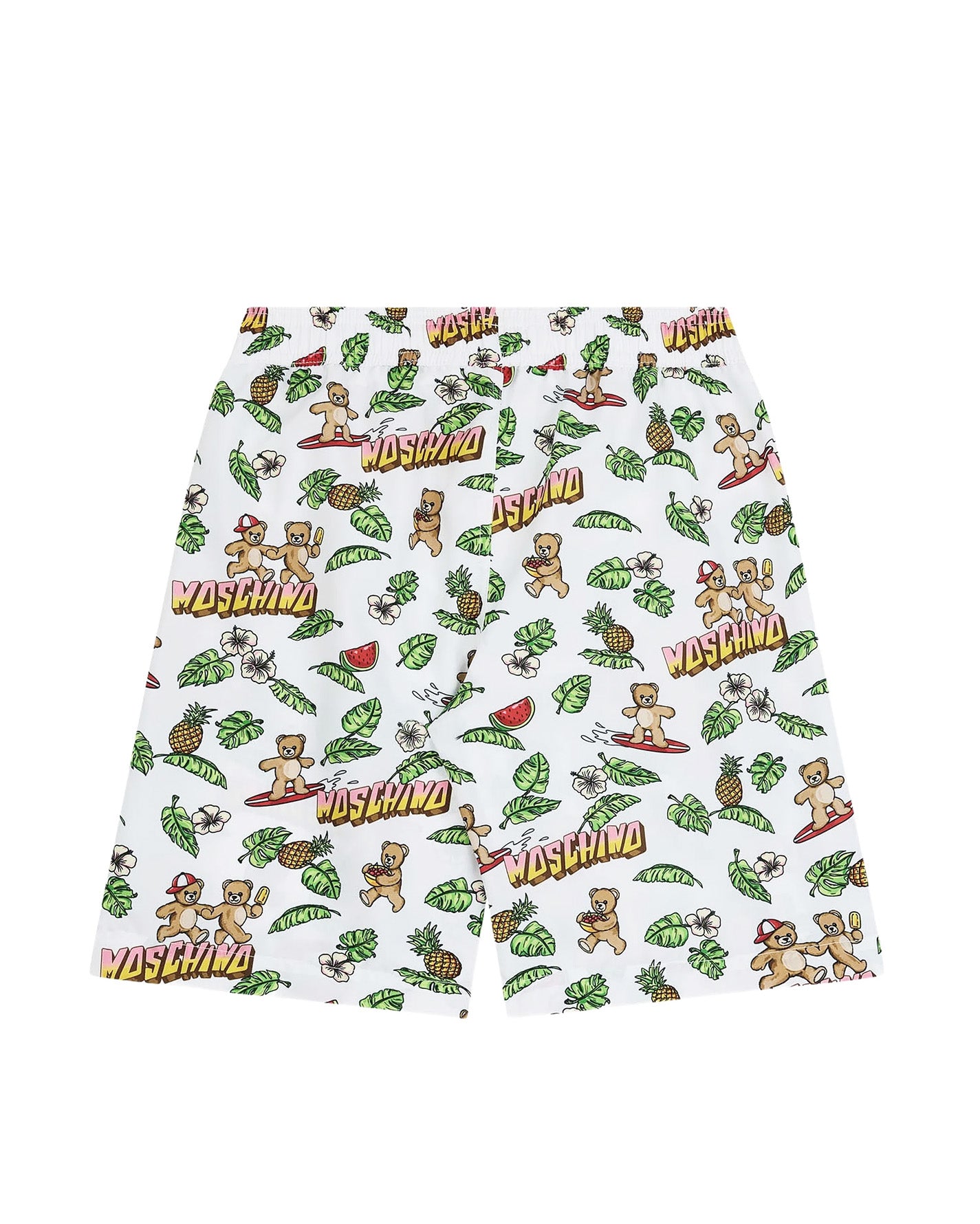 Moschino Kids Short Bianco con Fantasia Hawaii All-Over per Bambini