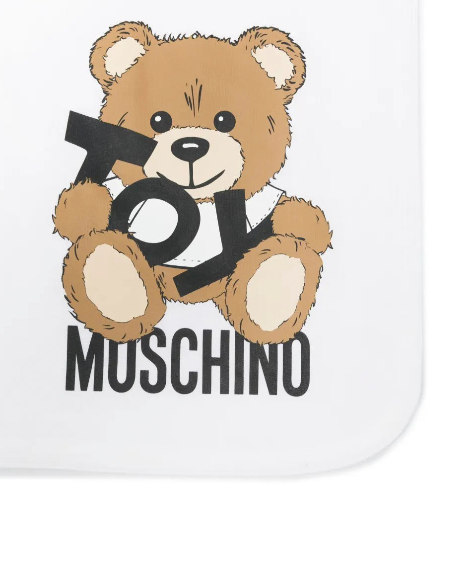 Moschino Kids Coperta Bianca con Stampa Toy per Neonati