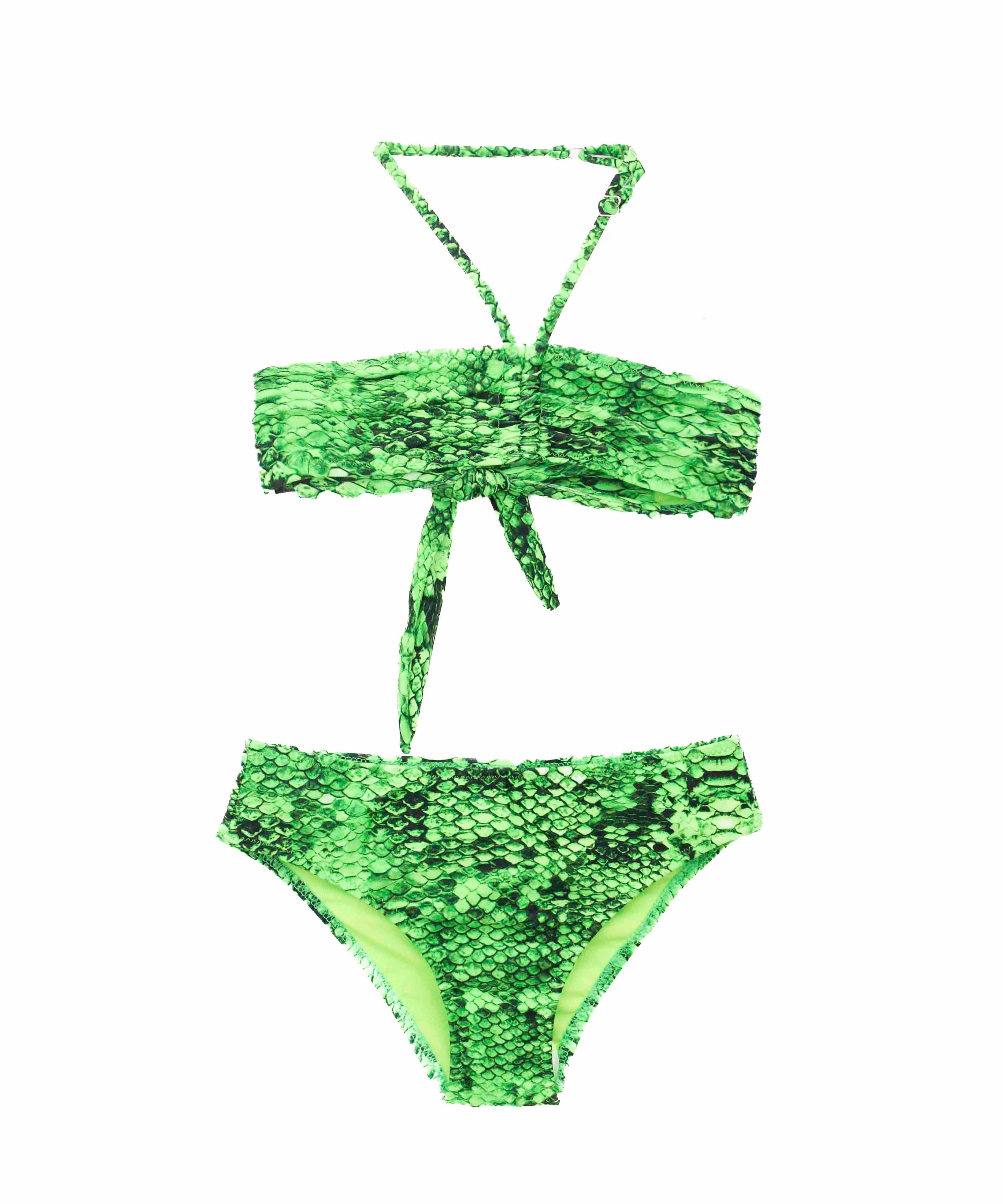 4GIVENESS Costume Bikini a Fascia Fantasia Rainbow Boa Verde per Bambine (fronte)
