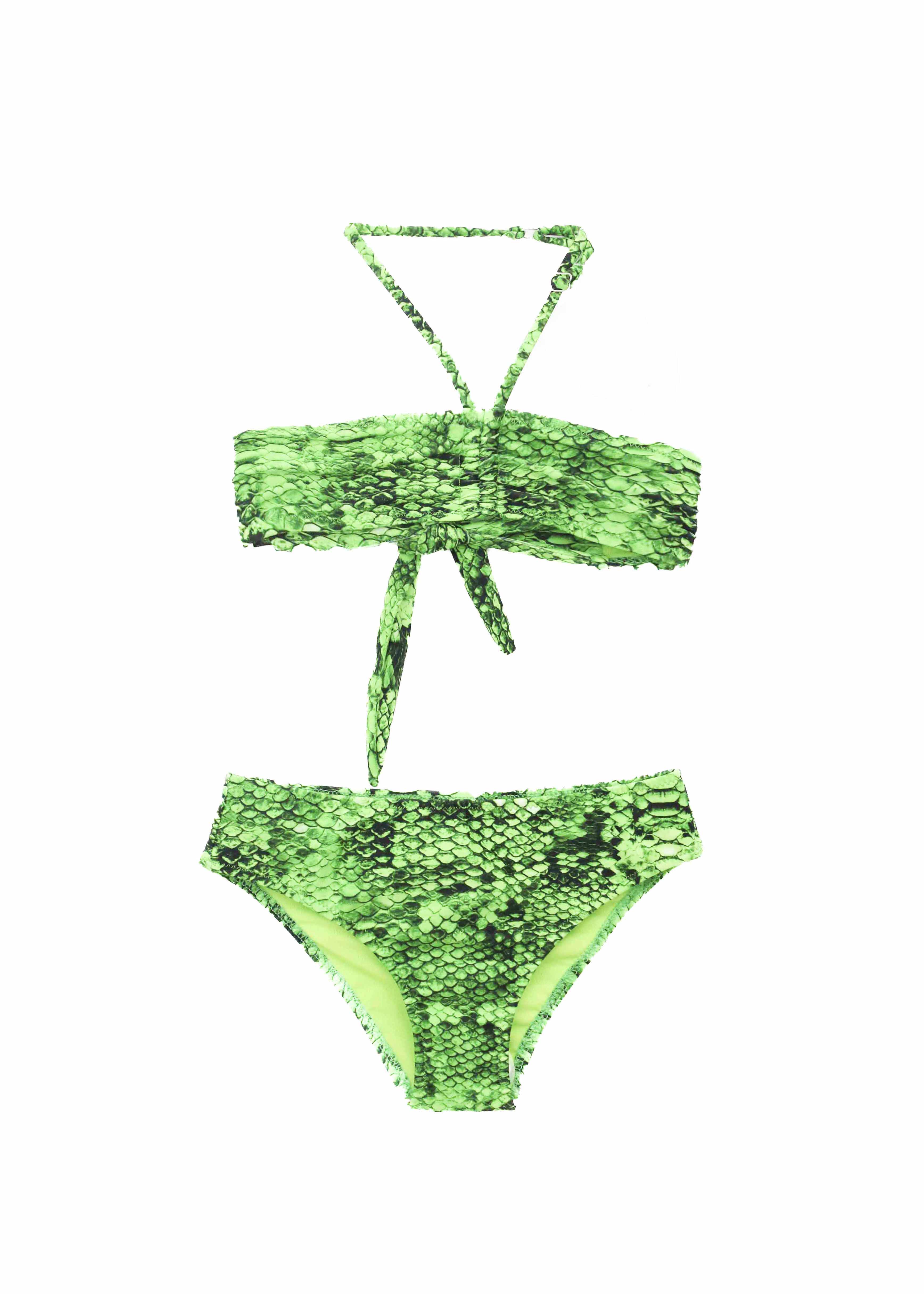 4GIVENESS Costume Bikini a Fascia Fantasia Rainbow Boa Verde per Bambine (fronte)