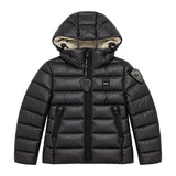 Blauer Kids Piumino Nero Lucido con Cappuccio e Logo Gioiello per Bambini